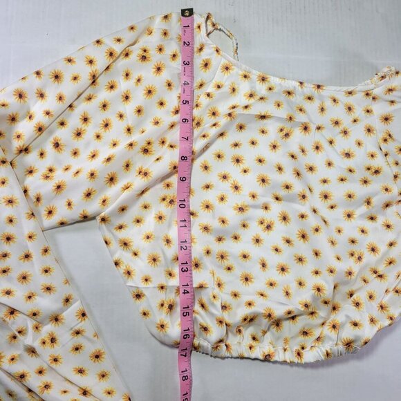 WeWoreWhat Yellow Sunflower Print Long-Sleeve Crisscross Open-Back Blouse Size L - Picture 4 of 10